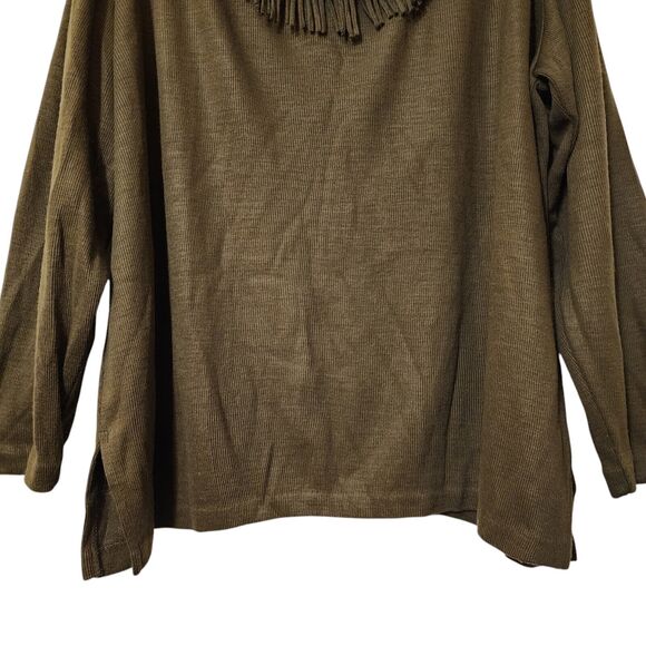 Lennie Fringe Cowl Neck Sweater - Women's XL - Green Pullover - Picture 4 of 10